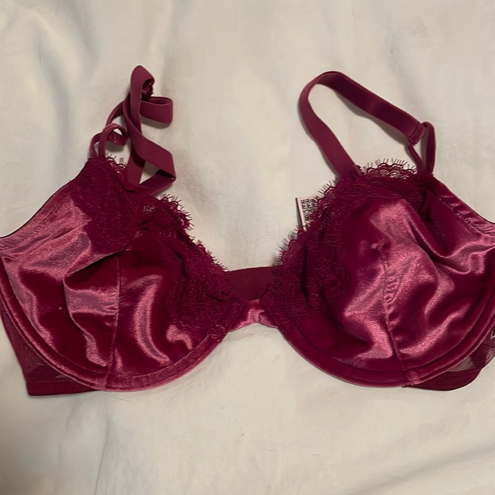 Burgundy, velvet and lace unlined Demi bra